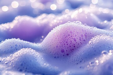 Close-up of a Sponge in Soapy Foam with Bubbles, Soft Texture, Cleaning Concept, Domestic Environment, Hygiene Routine, Household Item, Water Droplets - new beautiful stock image illustration AI