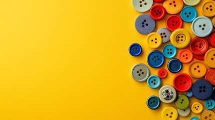 Fototapeta premium Colorful buttons on a yellow background.