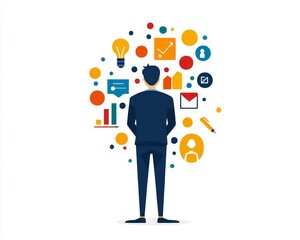 Predictive analytics for digital transformation, business model, flat design illustration