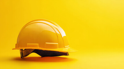 Yellow construction helmet. Yellow background. Copy space. Technical mockup. Generative AI