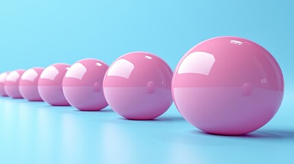 3d render abstract primitive geometric shapes isolate3d on blue background pink ball row of blue balls outstanding idea one of a kind metaphor modern minimal design
