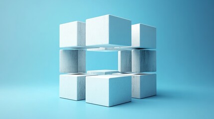 Obraz premium 3d render abstract white clou3d locke3d inside square cage isolate3d on blue background trappe3d concept