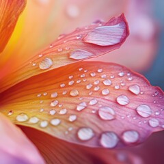 A close-up of a flower petal adorned with water droplets, showcasing nature's beauty.