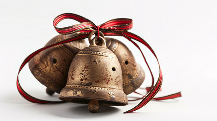 Christmas Bells with Ribbon on White Background