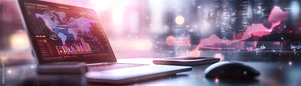 Aufkleber futuristic workspace with floating holographic charts and graphs symbolizing creative business innov