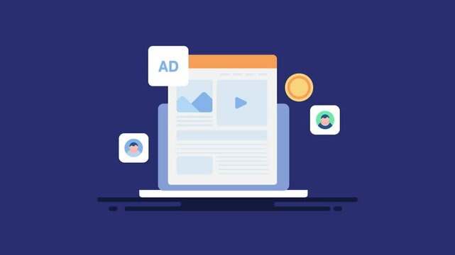 Make money with blogging, digital ad publishing on website, income from affiliate marketing program, internet entrepreneurship, conceptual video animation.