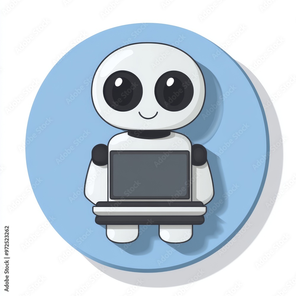 Poster a robot icon representing a flat chat bot. concept of a chatbot for support services.