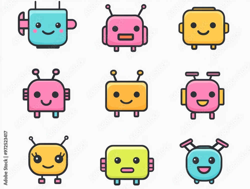 Poster linear robot technology icon set