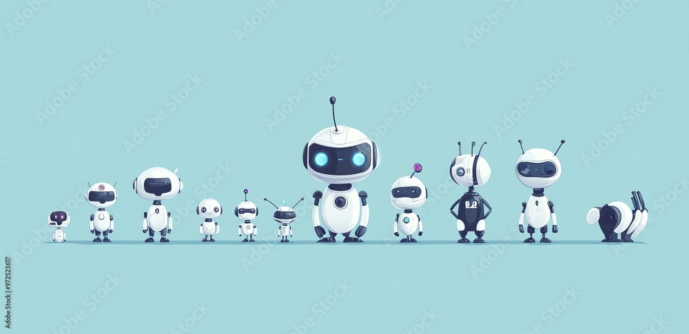 Aufkleber futuristic robots, androids, cyborgs, and bots. modern set of digital ai assistants and iot robot ch
