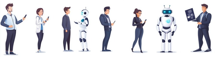 Robot answering customer in chatbot service. Dialog between AI assistant and user in messenger. Flat graphic modern illustration isolated on white.