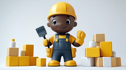 3d render cartoon african human hand with dark skin holds plunger professional plumber construction worker toilet cleaning service icon clip art isolate3d on white background