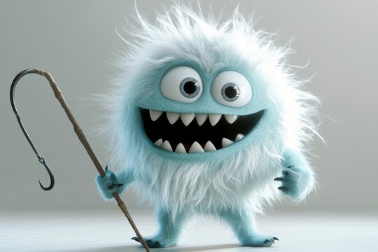 Three-dimensional scary and cute puppet character marionette. Sinister and grin, creepy eyes, quirky and unique.