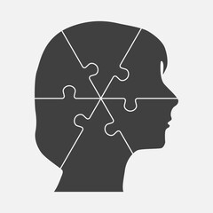 Female head made from six puzzle pieces