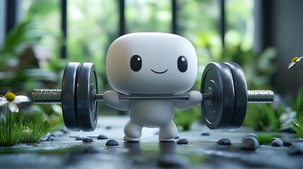 3d render cartoon hand holds barbell with one finger isolate3d on green background weight power lifting at home extraordinary achievement funny surrealistic clip art unusual sport motivation