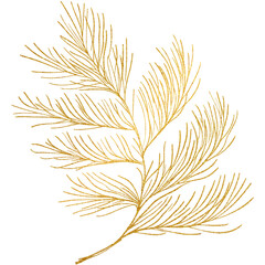 Golden Pine Branch Illustrations, Elegant Hand-Drawn Nature-Inspired Design with Detailed Needle Texture
