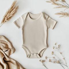 A baby beige clean cloth mockup showcasing a soft, textured fabric. Ideal for displaying designs, logos, or patterns for baby-related products in a minimalist setting.

