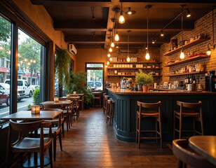 Obraz premium Modern, cozy cafe, coffee shop interior design