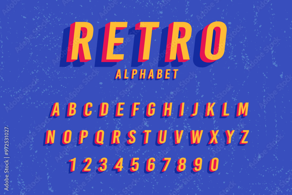 Fototapete retro alphabet font. typography letters. creative type design. fun text symbols. bold typeface. hips
