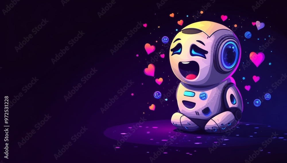 Poster face emotion feeling expression character of the cyborg bot robot stock chat