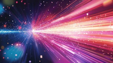 Obraz premium Cosmic Burst Abstract Light Streaks and Glowing Particles.