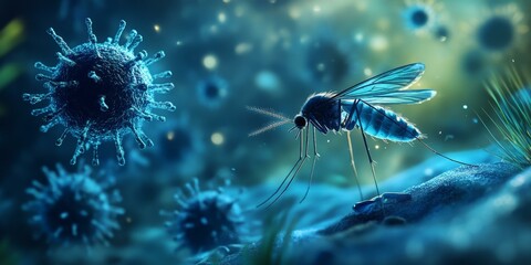 Blue mosquito and virus in a blue environment.