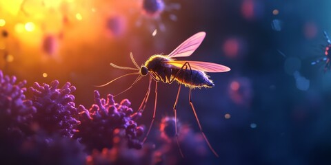 Naklejka premium A mosquito on a purple virus with a blurred background.