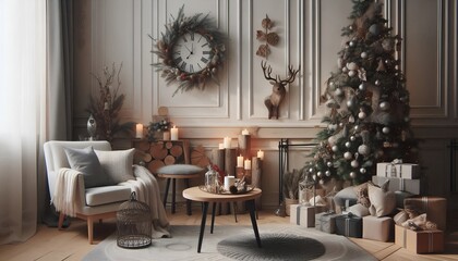 Obraz premium Interior design with golden and white accents, christmas
