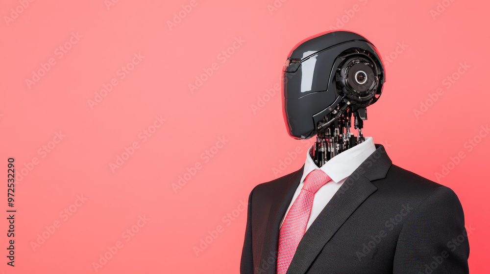 Poster ai-driven robot wearing a suit and tie, managing an investment portfolio, [professional ai], [robot 