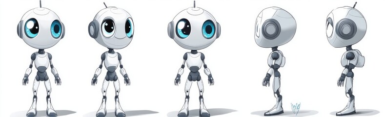 Obraz premium Graphite background with a collection of little cute robots, Stock Illustration