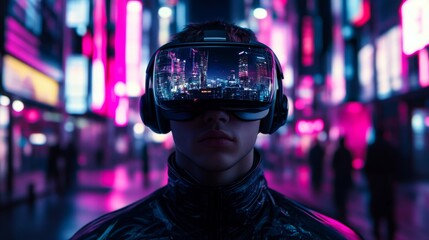 Cyberpunk neon illustration in VR reality with an ultra realistic look