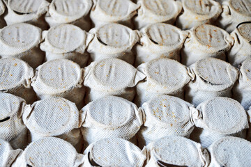 Worn independent spring unit after ten years of use, Pocket Spring technology close-up top view.