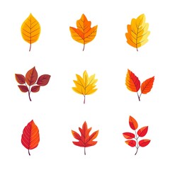 Set of icon autumn leaves on a white background. Vector illustration.