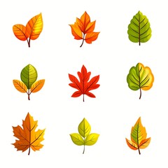 Set of icon autumn leaves on a white background. Vector illustration.