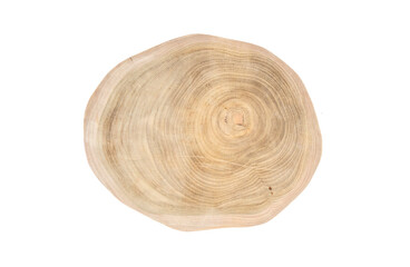 a slice of wood with natural texture on white background