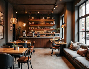 Modern, cozy cafe, coffee shop interior design