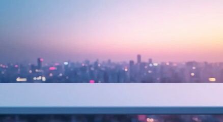 Obraz premium A serene cityscape at twilight, showcasing a panoramic view of urban lights and skyline.