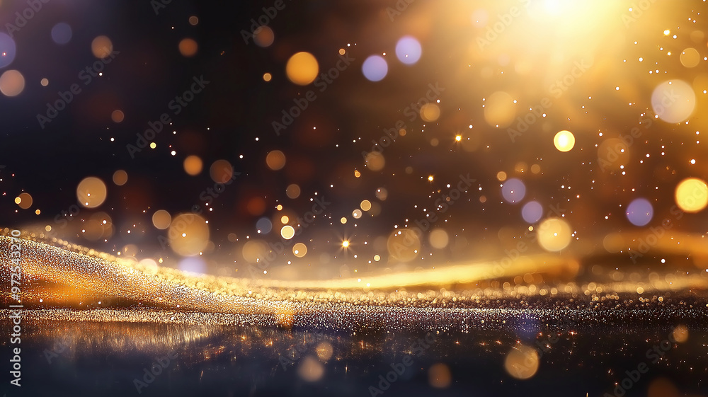 Aufkleber golden sparkling lights with bokeh effect on dark background creating festive ambiance