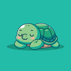 Cute Turtle Sleeping Cartoon Vector Icon Illustration. Animal Nature Icon Concept Isolated Premium Vector. Flat Cartoon Style