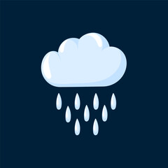 Rain cloud with raindrops in cartoon. Design for weather forecasts, apps, or climate projects. Clean and minimalistic design.