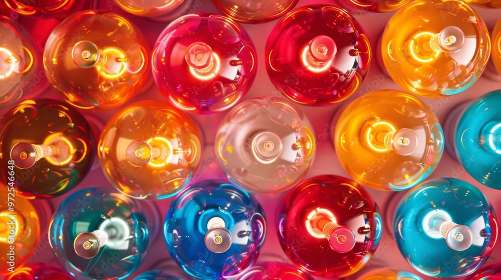 Fototapete a bright and cheerful pattern of various light bulbs, all glowing with different intensities and col