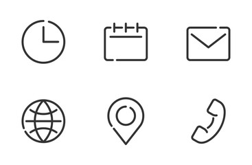 Contact information icons set, in thin separated line