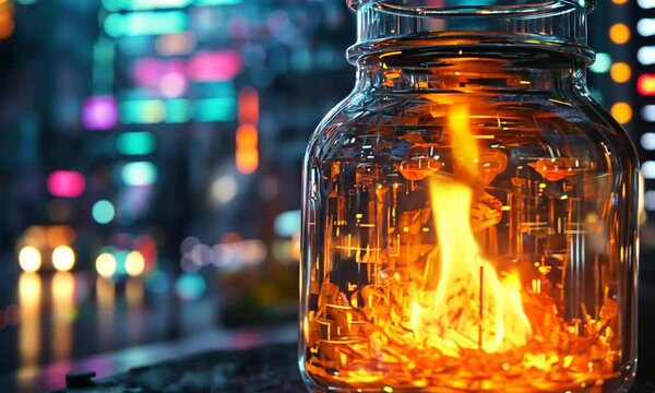 Fire in a Jar - Cyberpunk Cityscape