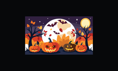 Vector Halloween Scene with Large Full Moon.
