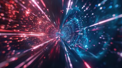 Obraz premium Hyperspace Stars Travel, Time warp, traveling in space, Abstract flight in retro neon hyper warp space in the tunnel, high speed wave lines and flare lights backgrounds