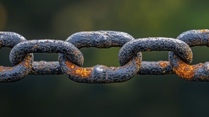 A detailed shot of a black and rust-covered chain link, highlighting the texture of age and wear over time.