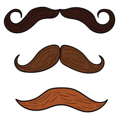 Hand drawn cartoon set of elegant mustache on white background. Concept barbershop, facial care.