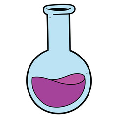 Hand drawn cartoon round bottom flask on white background. Laboratory glassware, chemistry, science, pharmacology.