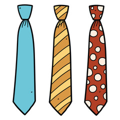 Hand drawn cartoon set of men's colored ties on white background.