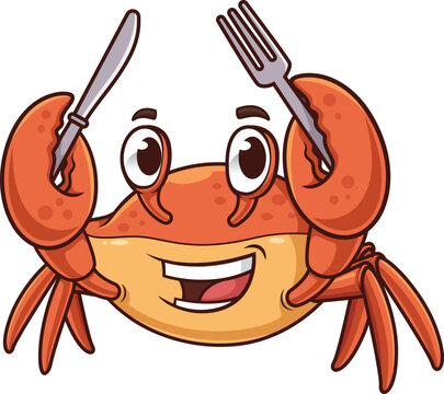 Crab holding fork and knife looking hungry vector image