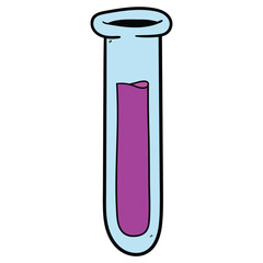 Hand drawn cartoon test tube on white background. Laboratory glassware, chemistry, science, pharmacology.